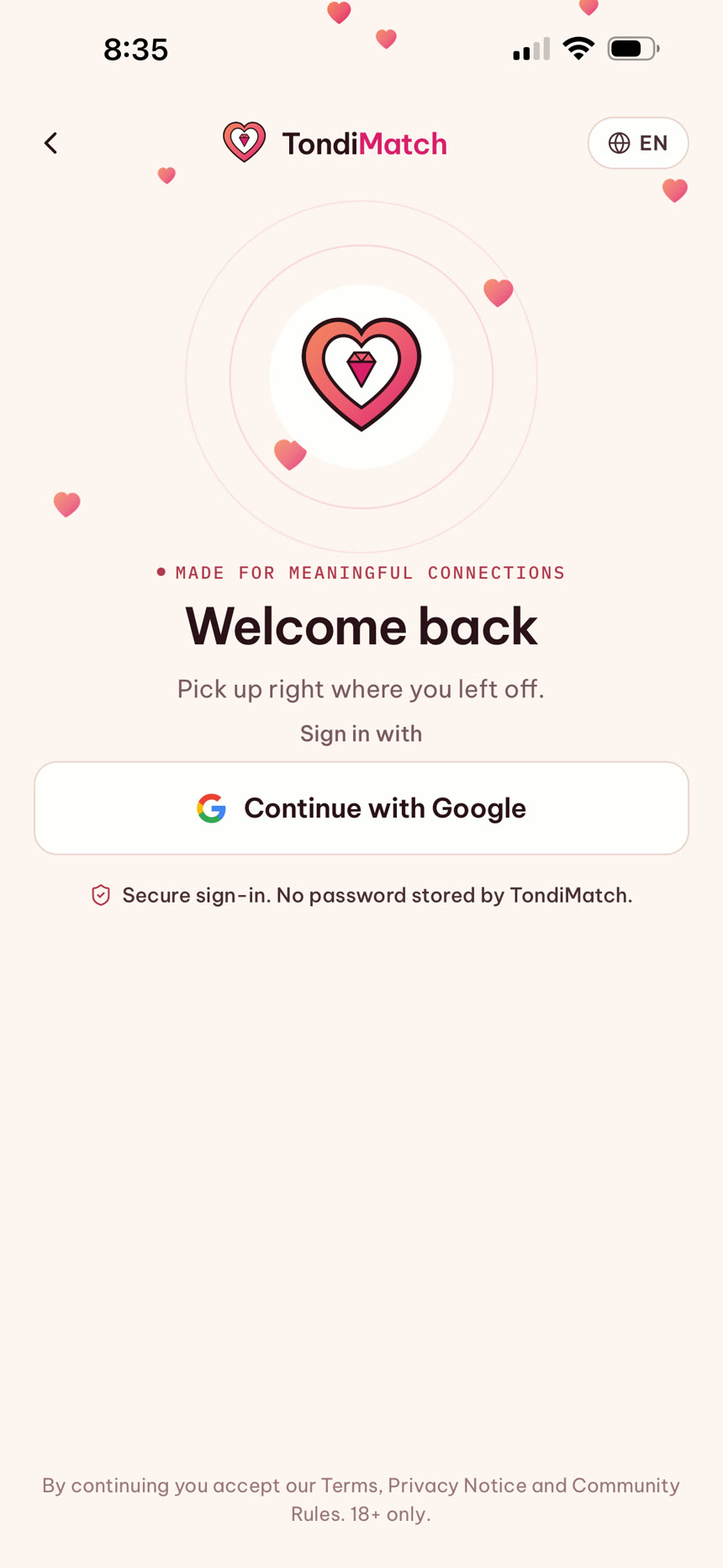 Secure sign-in screen